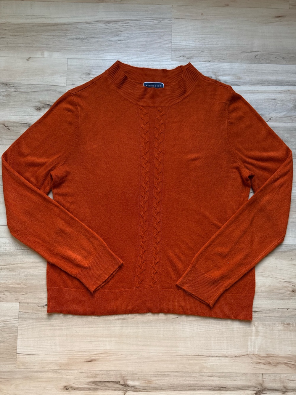 Karen Scott Rust Orange Crewneck Sweater with Center Cable